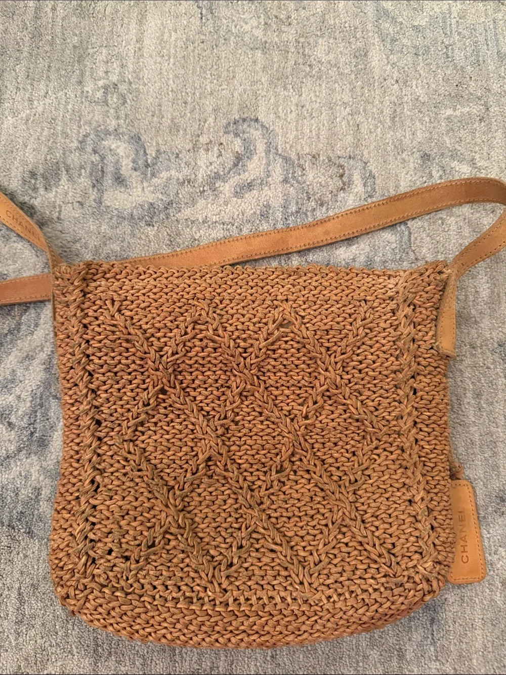 CHANEL Tan Leather Woven Crossbody Bag